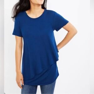 A Pea in a Pod Blue Super Soft Short Sleeve Layered Tulip Nursing Tee Shirt - M